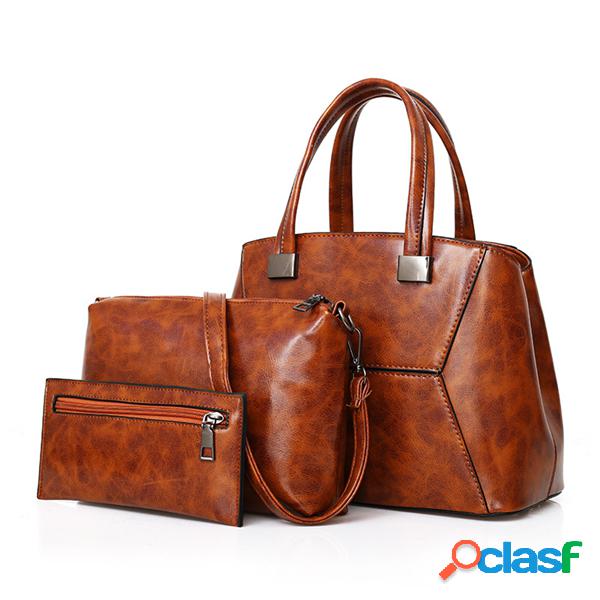 Retro 3PCS PU Leather Handbag Shoulder Bolsa Crossbody Bolsa