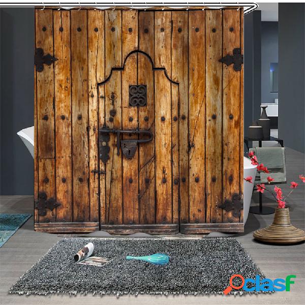 Retro Door Impresso Waterproof Shower Curtain Poliéster