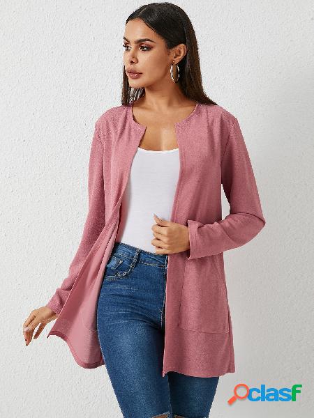 Rosa Cardigan de mangas compridas com gola redonda