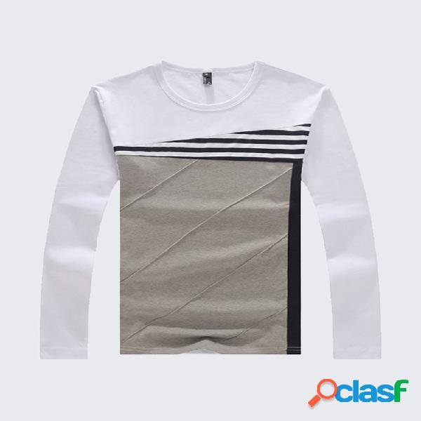 S-4XL Mens Unique Patchwork em torno do pescoço de manga