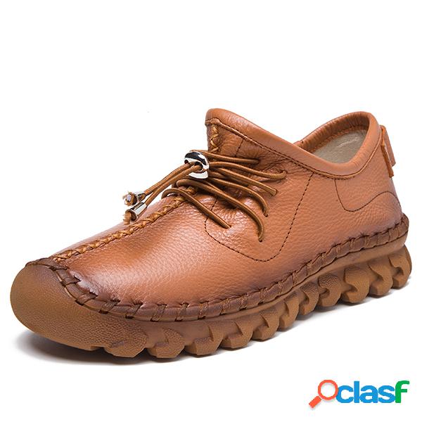 SOCOFY Casual ata acima da cor pura Soft sapatas de couro