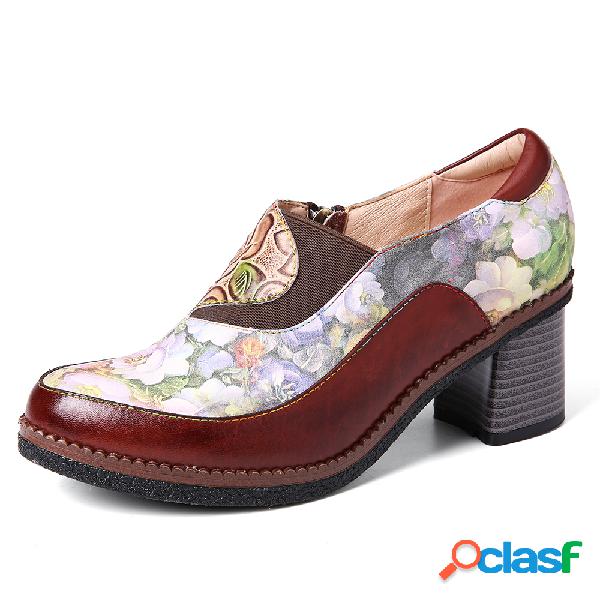 SOCOFY Retro flores cromáticas em relevo folhas Couro