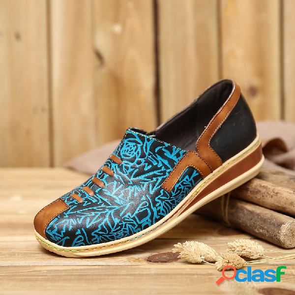 SOCOFY Splicing Retro em relevo Padrão Slip Heel Zipper