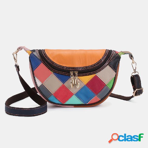 Sacos Crossbody de retalhos de mulheres Couro Genuíno
