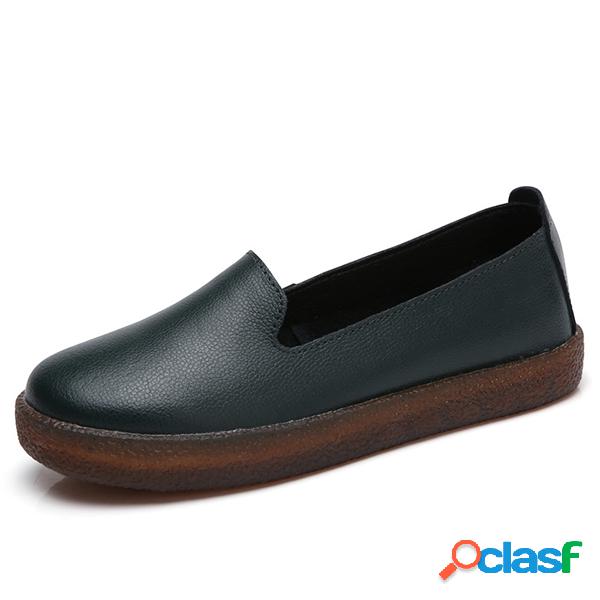 Sapatos Femininos Loafers de Couro Requintado Suave e Cor