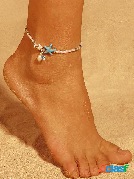 Silver Bohemian Style Starfish Shell Beads Anklet