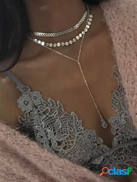 Silver Multi Layer Chain Sequins Necklace