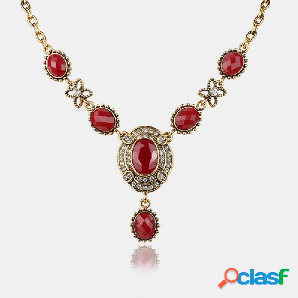 Strass vintage Gem colar temperamento geométrico oco