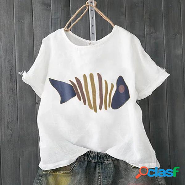 Summer Fishbone Imprimir Camiseta Casual de Manga Curta