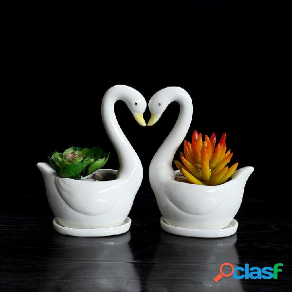 Swan Pottery Pots Vaso Handmade Cerâmica Flower Plant