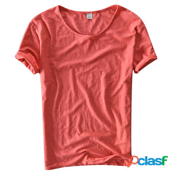 T-shirt Respirável Casual Básico De Algodão De Cor