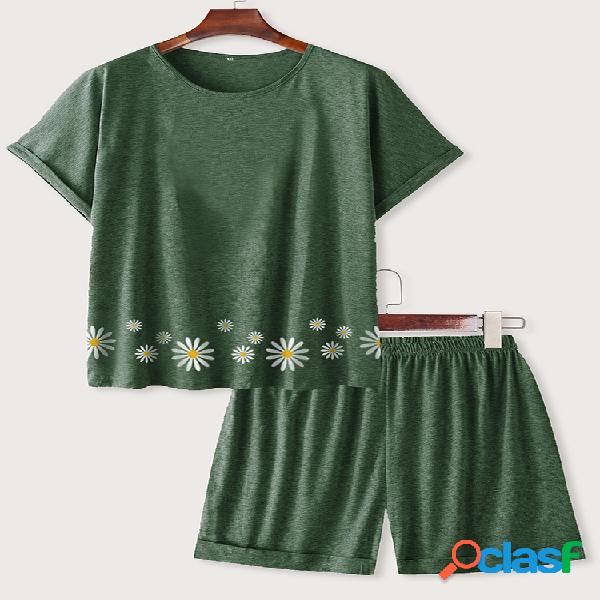 T-shirt casual com estampa de margarida e tamanho Plus