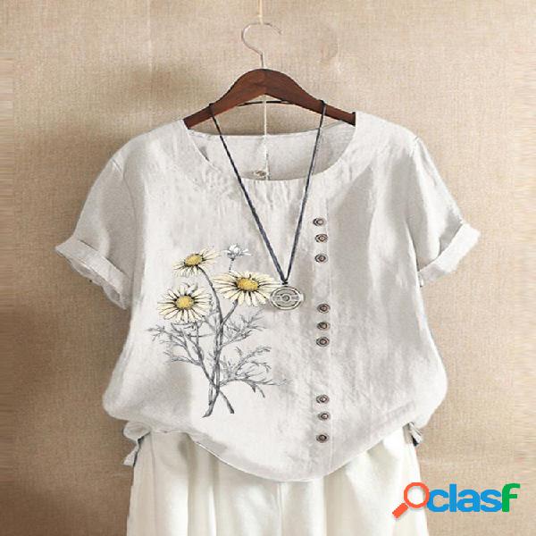 T-shirt casual de manga curta com decote em v para mulheres