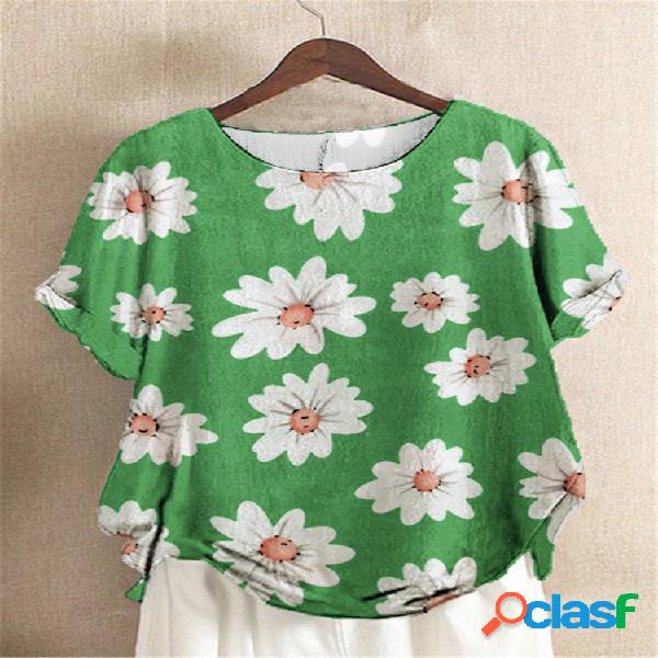 T-shirt casual de manga curta com estampa floral de