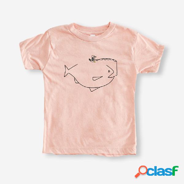 T-shirt casual de mangas curtas de impressão de desenhos