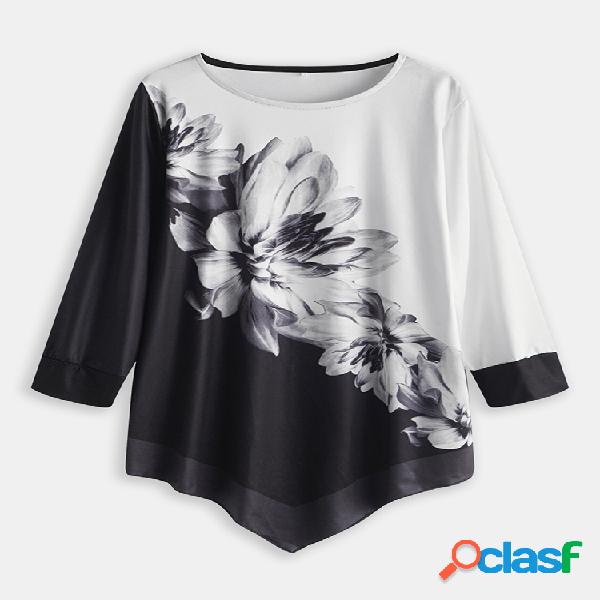 T-shirt de impressão em torno do pescoço Loose Irregular