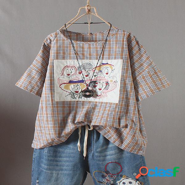 T-shirt de manga curta bordada dos desenhos animados