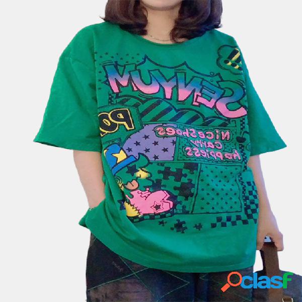 T-shirt de manga curta com decote em V dos desenhos animados