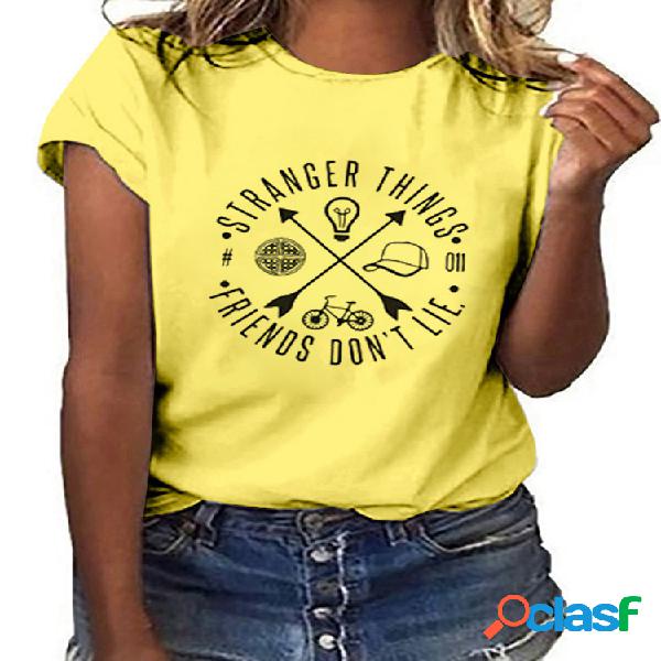 T-shirt de manga curta com decote em v para mulheres