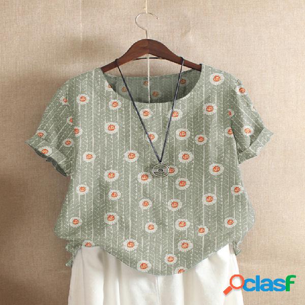 T-shirt de manga curta com estampa floral e decote em V