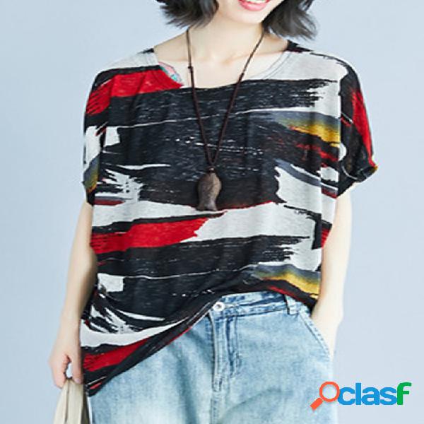 T-shirt de manga curta com estampado Crewneck para mulheres