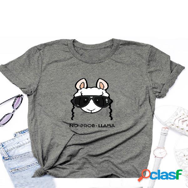 T-shirt ocasionais de manga curta de ovelha impressa