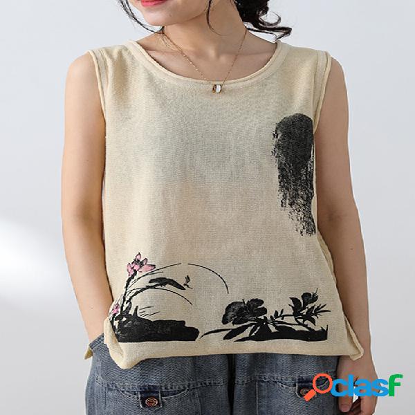 T-shirt sem mangas com estampa de flores e estampado para