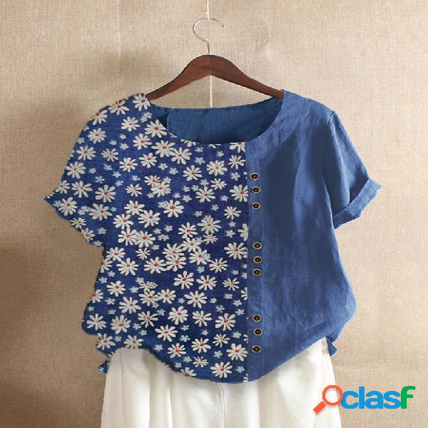 T-shirt vintage de manga curta com estampado de flores