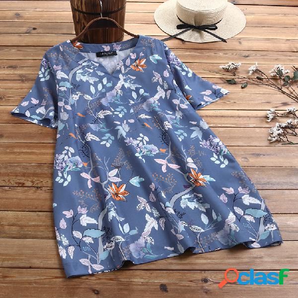 T-shirt vintage de manga curta com estampado floral