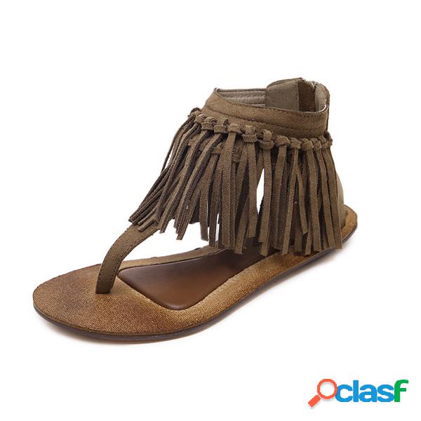 Tassel Clipe Toe Bohemia Vintage Zipper Gladiadores Para