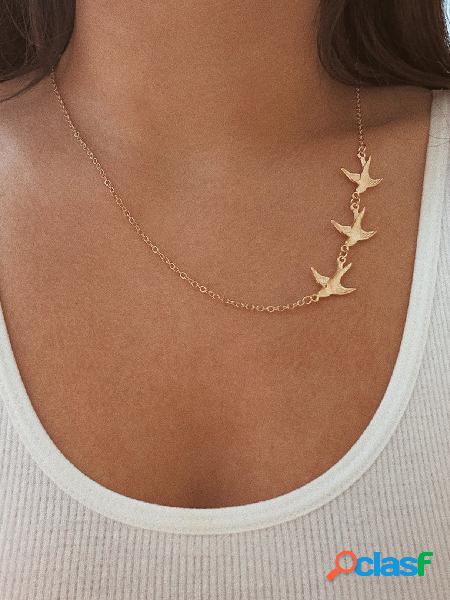 Three Swallows Simple Gold Necklace