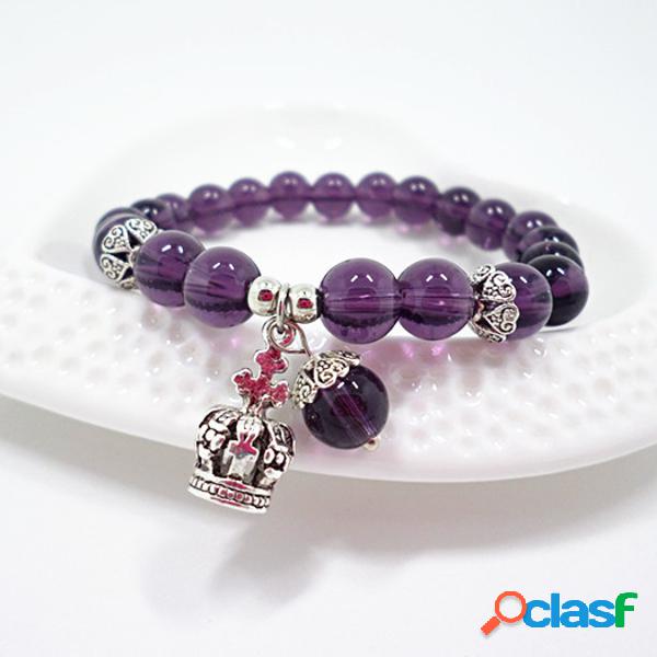 Trendy Crown Pendant Natural Amethyst Bracelets Crystal