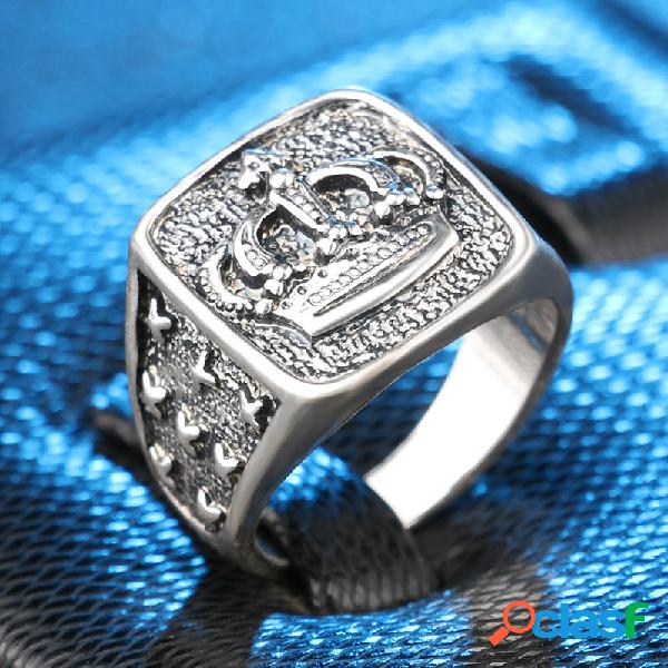 Trendy Crown Silver Ring Men Geometric Round Stereoscopic