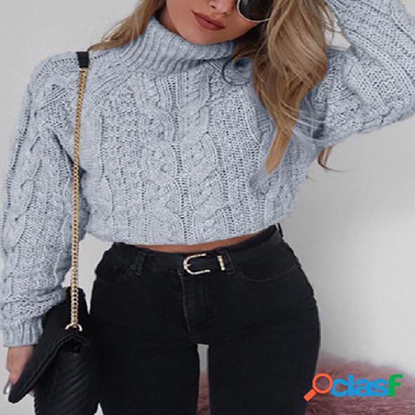 Turtleneck Long Sleeves Cable Knit Sweater