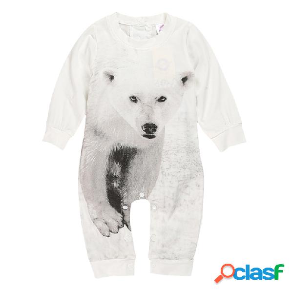 Urso bonito impresso animal Padrão Romper de manga longa do