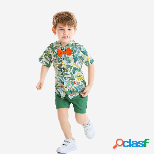 Verde para menino Coco Palm Print T-shirt + Pants Praia