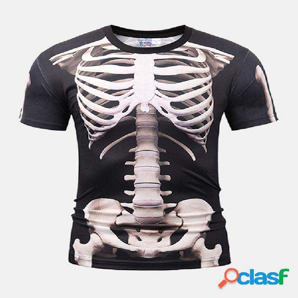 Verão Casual Tee Top 3D Ossos em torno do pescoço