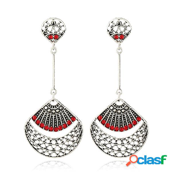 Vintage Antique Silver Red Rhinestone Ear Drop Retro Brincos