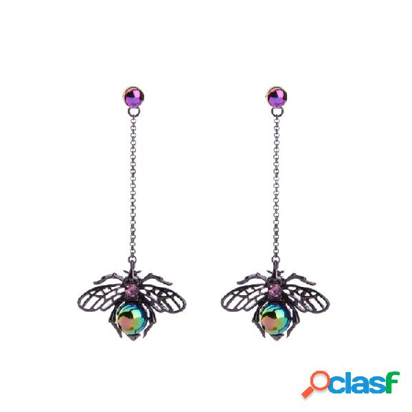 Vintage Colorful Pearl Hollow Wings Insect Drop Earrings