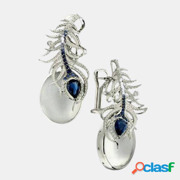 Vintage Phoenix Cauda Moonstone Stud Brincos Strass Metal