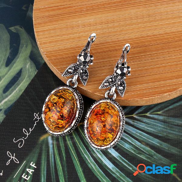 Vintage transparente irregular Amber Stud Brincos pingentes
