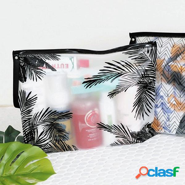 Waterproof PVC Transparent Cosmetic Bag Folhas Wave Pattern