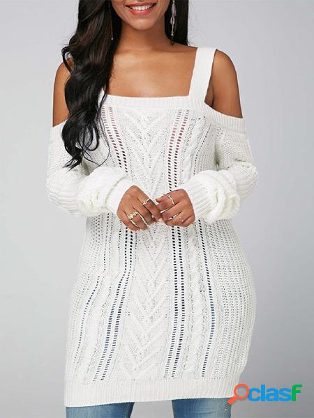 White Cold Shoulder Long Sleeves Knit Dress