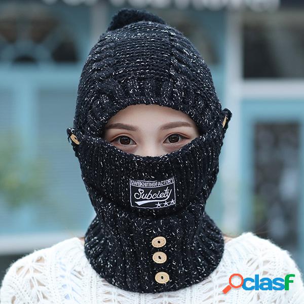 Women Winter Warm Masks Chapéu de malha Collar Scarf Set