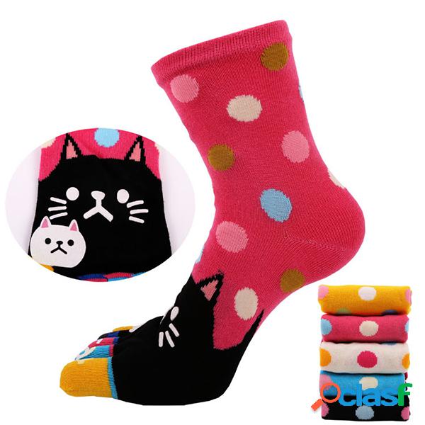 Womens Thick Cotton Long Tube Cartoon Kitty Toes Meias Young