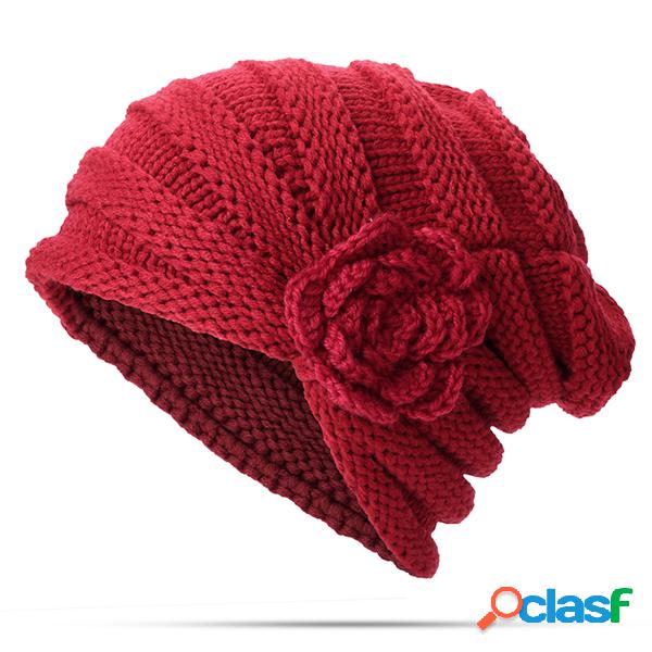 Womens Étnica Flores De Lã Malha Chapéu Gorro Chapéu Do