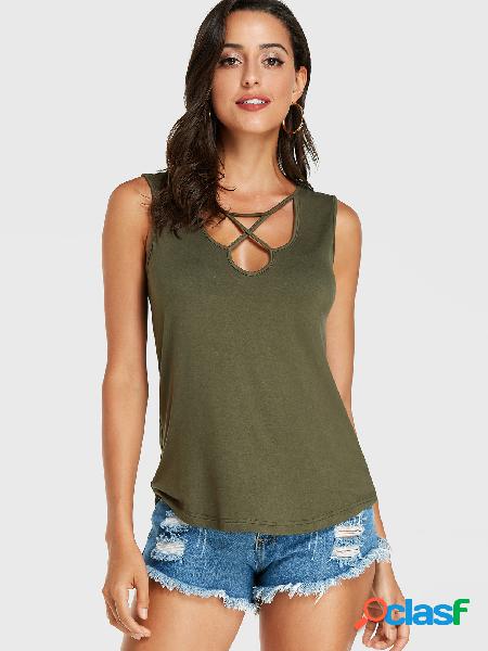 YOINS Army Green Scoop Neck Criss-cross Tank Top