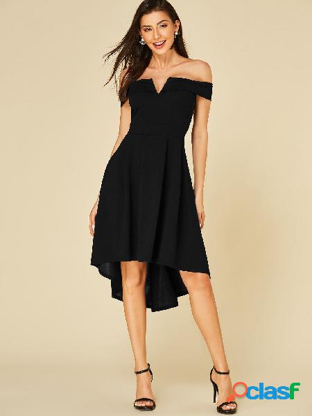 YOINS Black Off The Shoulder Ruffle Trim Dress