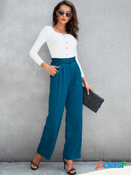 YOINS Blue Belt Design Side Pockets Design Pants