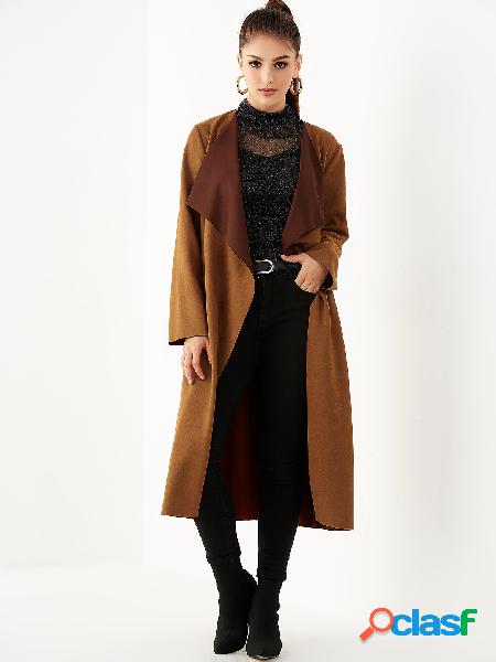 YOINS Brown Suede Lapel Collar Belt Design Trench Coat